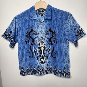 Vintage Y2K Club Shirt STEVE & BARRY'S Button Down Dragon AOP Lounge Men's XXL